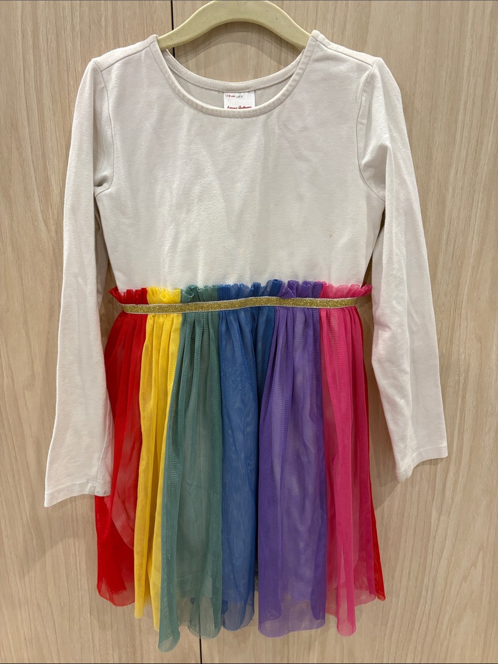 Hanna Andersson White Long-Sleeve Top with Rainbow Tulle Skirt